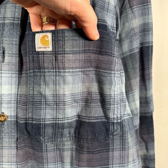 Carhartt men’s relaxed fit Hamilton flannel plaid button down shirt - Picture 3 of 10